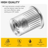 🔩 Mywish - 100 tuercas de remache #10-24, tuercas de acero inoxidable 304 con cabeza plana moleteada para cuerpo RIV, inserciones roscadas para madera y metal, tuercas de tornillo, remaches, kit de