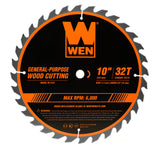 WEN BL1032-2 Juego de cuchillas de sierra profesional para carpintería de 32 dientes y 60 dientes, de 10 pulgadas, 2 unidades