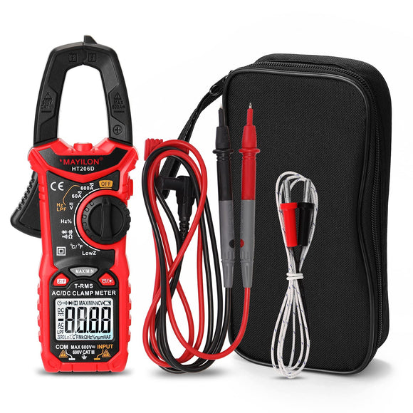 ▶ Pinza amperimétrica digital Alta precisión Voltaje CA/CC Corriente CA Resistencia Prueba de diodo Continuidad Multímetro Voltímetro Amperímetro Función de luz negra HT206D