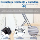 ▶ Escalera 3.3 Metros, Escalera Multiposiciones, Escalera Plegable, Escalera de Aluminio, 12 Peldaños, Capacidad de Soporte 150 Kg, Uso Interior y Exterior, Antideslizante, Escaleras