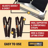 ▶ Correas de elevación ShoulderDolly, LD1000, negras, soportan hasta 360 kg, 2 arneses universales + 1 correa central