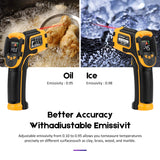 ▶ Termómetro Infrarrojo Pistola de Temperatura Láser Digital Sin Contacto -58~1112 ℉ (-50 ℃~600 ℃) Emisividad Ajustable Sonda de Temperatura Para Cocinar/BBQ/Congelador - Termómetro Carne Incluido