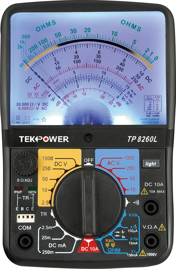 Analog Multimeter With Back Light, and Transistor Checking dock by Tekpower