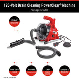 Máquina para Limpieza de Drenajes PowerClear™, 120 V, Potente y Compacta, Tecnología AutoFeed, Kit de Herramientas