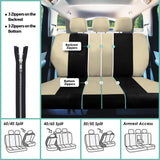 ▶ Juego de fundas de asiento COMBO con funda para volante y almohadilla para cinturón de seguridad (compatible con airbag y asiento dividido en beige/negro)