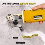 ▶  Corta Telas Eléctrico Giratorio, Tijeras Eléctricas para Telas de Múltiples Capas con 1" de Espesor de Corte, para Telas, Cuero y Alfombras, Viene con Cuchillas de Repuesto 110V