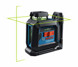 BOSCH GLL50-40G Láser de línea cruzada autonivelante de 360 grados, incluye 4 baterías AA, soporte en L, clip de techo y estuche de transporte duro