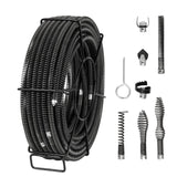 Cable de limpieza de drenaje profesional de 100 pies x 5/8 pulgadas, 7 cortadores para tubos de 0.8 a 3.9 pulgadas, cable de taladro de alcantarillado de núcleo hueco para fregadero, drenaje