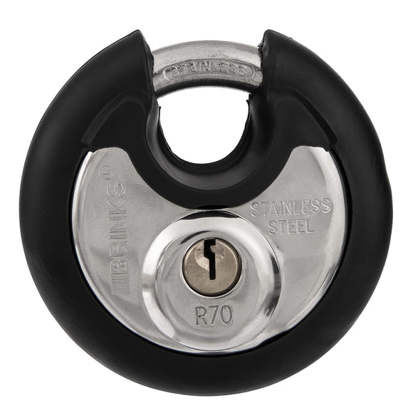 Candado resistente con llave - Cerradura de disco comercial de acero inoxidable de 70 mm para cobertizo de almacenamiento, cochera, casillero, puertas correderas, armarios y más, redondo con
