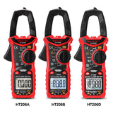 ▶ Pinza amperimétrica digital Alta precisión Voltaje CA/CC Corriente CA Resistencia Prueba de diodo Continuidad Multímetro Voltímetro Amperímetro Función de luz negra HT206D