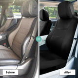 ▶ Juego de fundas de asiento con funda para volante y almohadilla para cinturón de seguridad (compatible con airbag y asiento dividido en negro)