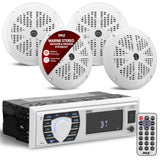 ▶ Juego de altavoces receptor de radio de 12 V, estilo DIN único, compatible con Bluetooth, sistema de consola digital impermeable para embarcaciones en salpicadero, con micrófono, 4