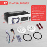 ▶ Kit de receptor marino y altavoz – Estéreo digital LCD integrado Bluetooth y micrófono con sistema de radio AM FM 5.25 pulgadas, altavoces impermeables (2) lectores MP3/USB/SD y control remoto – PLMRKT36WT