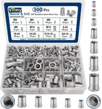 🔩 Vifmy - Kit de surtido de tuercas de remache métricas y SAE (300 unidades), M3 M4 M5 M6 M8 M10 M12#8-32#10-24 1/4"-20 5/16"-18 3/8"-16 304 de acero inoxidable UNUNUNC A UNUNC Head Nutsert