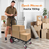 Carro de Mano 8 en 1 Ajustable Profesional, Capacidad de 150kg, Carro de Plataforma Plegable y Ligero, Ideal para Equipaje, Mudanzas, Almacenes y Envíos, Se Extiende de 70 cm a 112.4 cm