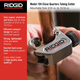 Cortador de tubos de cuarto cerrado, cortador de tubos de 3/16" a 15/16" RIDGID 32985 Modelo 104