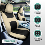 ▶ Juego de fundas de asiento COMBO con funda para volante y almohadilla para cinturón de seguridad (compatible con airbag y asiento dividido en beige/negro)