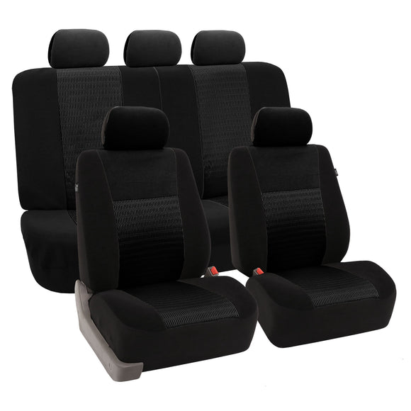 ▶ Juego completo de fundas de asiento de coche de ajuste universal, elegantes y modernas (negro) , compatible con airbag y asiento dividido, compatible con la mayoría de coches, camionetas, SUV y furgonetas)