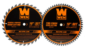WEN BL1032-2 Juego de cuchillas de sierra profesional para carpintería de 32 dientes y 60 dientes, de 10 pulgadas, 2 unidades