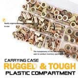 🔩 VIGRUE 150pcs #8-32#10-24 1/4 "-20 5/16"-18 3/8" 16 Nueces remachadas UNC remachadas Kit surtido de surtidos de tuerca de acero al carbono, acabado chapado en zinc amarillo, surtido de tuercas de cab