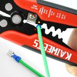 ▶ Pelacables autoajustable 3 en 1 herramienta automática de pelado de cables | Cortador de cables de 10-24 AWG para corte de cables eléctricos, herramienta de prensado KAIWEETS -