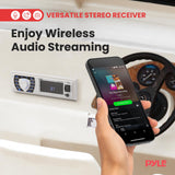 ▶ Juego de altavoces receptor de radio de 12 V, estilo DIN único, compatible con Bluetooth, sistema de consola digital impermeable para embarcaciones en salpicadero, con micrófono, 4