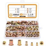 🔩 VIGRUE 150pcs #8-32#10-24 1/4 "-20 5/16"-18 3/8" 16 Nueces remachadas UNC remachadas Kit surtido de surtidos de tuerca de acero al carbono, acabado chapado en zinc amarillo, surtido de tuercas de cab
