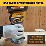 Routers de velocidad variable Enrutador compacto inalámbrico, Mellif sin escobillas para batería DeWalt de 20 V MAX (sin batería) 28.000 RPM 600 W con base fija, 12 brocas de enrutador de 1/4 pulgadas, 5 velocidades, guía de