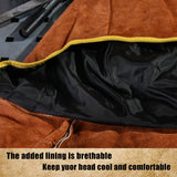 ▶ Capucha de soldadura de piel – Protector de piel de vacuno dividido con cuello drapeado de hombro – Protección completa de la cabeza para hombres y mujeres, café