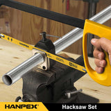 ▶ Hanpex 12 pulgadas. Marco de sierra para metales de alta tensión con 10 cuchillas bimetálicas adicionales, sierra de mano adecuada para metal, madera, PVC, carpintería