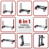Carrito Plegable Compacto Ajustable 8 en 1, Carro de Mano, Carretilla/Plataforma con Ruedas R-Trac, expandible hasta 25.2 Pulgadas a 40 Pulgadas