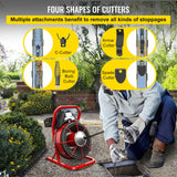 ▶ Máquina limpiadora de drenaje, máquina de limpieza de drenaje de 75 pies x 3/8 pulgadas, se adapta a tubos de 2 a 4 pulgadas, limpiador portátil de barrena de drenaje con 4 cortadores