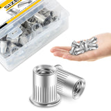 🔩 Mywish - 100 tuercas de remache #10-24, tuercas de acero inoxidable 304 con cabeza plana moleteada para cuerpo RIV, inserciones roscadas para madera y metal, tuercas de tornillo, remaches, kit de