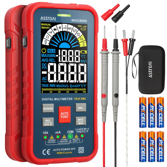 Multímetro digital de rango automático 10000 cuentas TRMS Pantalla LCD en color. Probador, mide rápidamente con precisión voltaje Corriente Amp Resistencia Continuidad Ciclo de trabajo