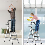 ▶ Escalera Plegable,4 Peldaños con Empuñadura Práctica Escalera Doméstica en,Taburete Portátil con Pedal Ancho Antideslizante,Escalera de Tijera Tipo para Hogar,Oficina,Cocina,Garaje