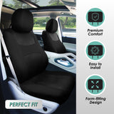 ▶ Juego de fundas de asiento con funda para volante y almohadilla para cinturón de seguridad (compatible con airbag y asiento dividido en negro)