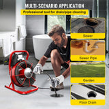 ▶ Máquina limpiadora de drenaje, máquina de limpieza de drenaje de 75 pies x 3/8 pulgadas, se adapta a tubos de 2 a 4 pulgadas, limpiador portátil de barrena de drenaje con 4 cortadores