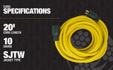 ▶ Cable generador de 30 amperios de 20 pies, Cable de alimentación eléctrica Resistente de Calibre 10 con Enchufe de Bloqueo L14-30; 125 V / 250 V; Amarillo; pies; Negro