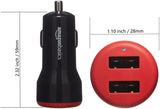 ▶Adaptador de cargador de coche USB de doble puerto para dispositivos Apple y Android, 4.8 amperios, 24 W, negro y rojo