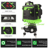 Nivel Láser Autonivelante Verde con Trípode 1.2m, 3D 12 Líneas, Nivelador Láser, Nivel láser de líneas cruzada 3x360, set con Soporte de Pared, 2 Baterías, Gafas para rayo verde