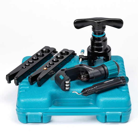 Herramienta de abocinamiento, kit de herramientas de abocinamiento HVAC, herramienta de abocinamiento de cobre, herramienta excéntrica de 45° para 1/4''-3/4'' y 6-19mm con cortador de tubos