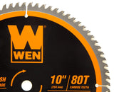 WEN BL1080 - Hoja de sierra profesional para carpintería de 10 pulgadas y 80 dientes con punta de carburo de acabado ultrafino para sierras ingletadoras y sierras de mesa