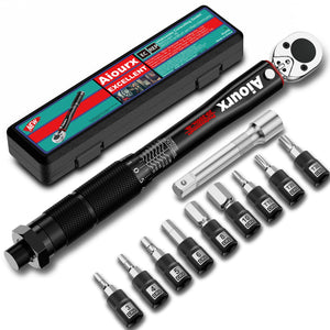 Aiourx Llave Dinamométrica 1/4" 2.26-22.6 N.m / 20-200 in.-lb., Llave Dinamométrica Set para Bicicleta, Moto, Coche, 11 piezas Negro