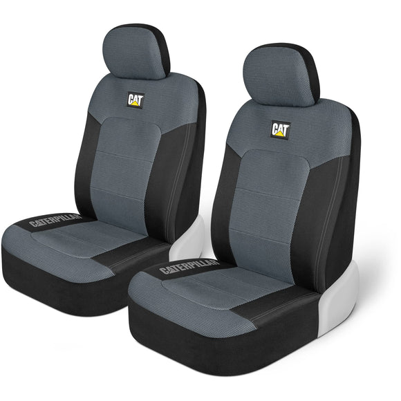 ▶ Fundas de asiento de automóvil MeshFlex para automóviles, camiones y SUV (juego de 2), fundas de asiento de automóvil grises para asientos delanteros, protectores de asientos de camiones con cómodo respaldo de malla, fundas para interiores d Caterpillar