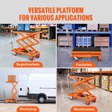 Carrito de Mesa de elevación hidráulica, Capacidad de 350 Libras, 50 Pulgadas, con 4 Ruedas y Almohadilla Antideslizante, para manejo y Transporte de Materiales, Color Naranja