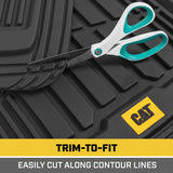 ▶ CATERPILLAR Tapetes Alfombrillas de goma Cat para todo tipo de clima, para coche, camión, SUV y furgoneta, protección total, ribete duradero para adaptarse a revestimientos resistentes, sin olor, negro, número de modelo: CAMT-1004-BK