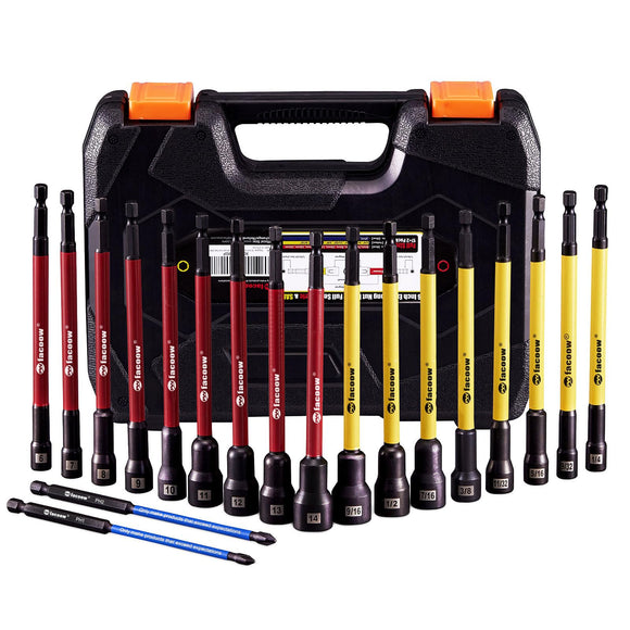Juego de tuercas magnéticas para taladro de impacto, 19 piezas con métrico y SAE incluyendo PH1 y PH2, juego de tuercas extra largas de 6 pulgadas con funda de almacenamiento, duradero para