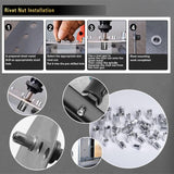 🔩 Kit de herramientas de tuerca de remache de presión, 430 piezas de combinación de tuercas de remache métricas (M8/M6/M5/M4/M3), adecuado para muebles, decoración, aplicaciones automotrices, marinas e