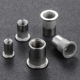 🔩 Wensilon - 200 tuercas de remache M6 métricas de acero inoxidable con acabado 304, cabeza plana, tuerca de inserción roscada, cuerpo moleteado