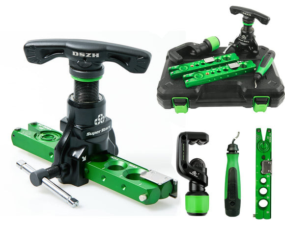 ▶ Herramientas de abocinamiento de 1/4 pulgadas - 3/4 pulgadas, herramienta de abocinada HVAC 45° tipo excéntrico con cortador de tubos para tubo de cobre (kit 5 en 1)